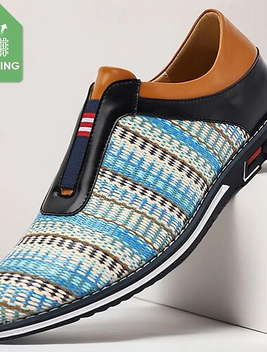  Baskets homme en similicuir tressé bleu nylon – Modèle confortable à enfiler avec détails en similicuir, idéal pour les sorties décontractées, le quotidien et les escapades de week-end