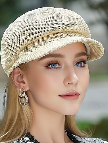  Stylish Women's Octagonal Beret - Breathable Mesh Adjustable Sunshade Lightweight Knit Solid Color Pointed Top Outdoor Straw Hat for Beach Artist Painter - Perfect for Summer