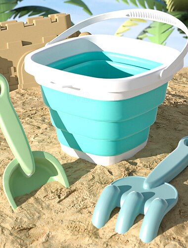 zusammenklappbarer Sandeimer für den Strand, 3er-Pack, faltbare Eimer-Sets mit Schaufeln, zusammenklappbares Strandspielzeug für Kinder, Sommer-Sandeimer für Kinder, Strandutensilien für die