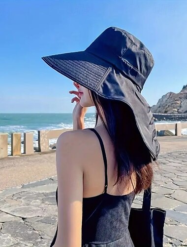  Sombrero de pescador con protección solar para mujer, con orificio para cola de caballo, poliéster transpirable, cierre de cordón ajustable para cola de caballo, sombrero para el sol duradero.