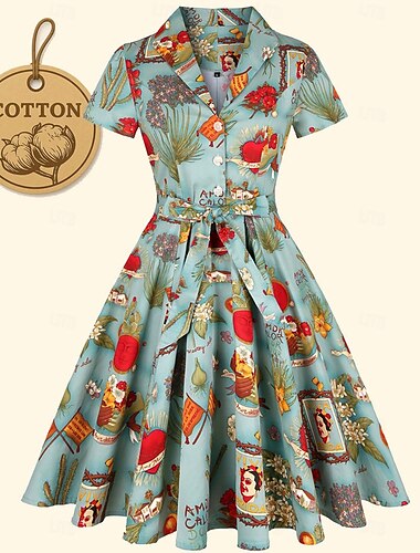  retro vintage 1950-es évek vakációs ruha flare ruha női jelmez vintage cosplay alkalmi mindennapi rövid ujjú ruha maskara