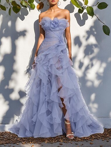  Meerjungfrauenschnitt Abendkleid Elegant Kleid Formell Hochzeit Bodenlang Ärmellos Trägerlos Organza mit Gerafft Rüschen 2025