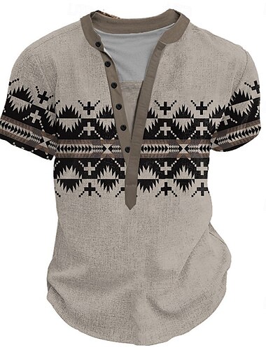  Herren Stammes Henley Hemd Kurzarm 3D-Druck Mode Täglich Designer Straße Lässig Täglich Sommer Frühling Hellblau Weiß Hellgrün Khaki Henley-Kragen Henley T-Shirt