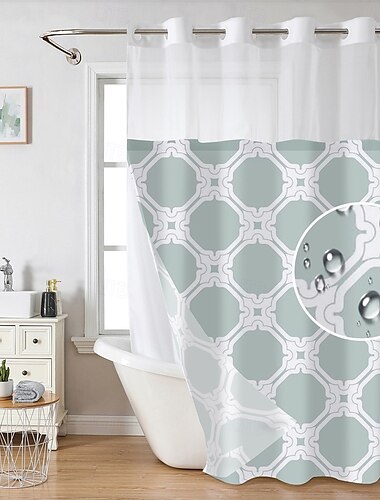  Wafelweefsel textuur douchegordijnset met snap-in voering en transparant raam waterafstotend polyester mengstof grommet bovenkant 120GSM hotelkwaliteit spa stijl badkamer afscheiding geen haken nodig