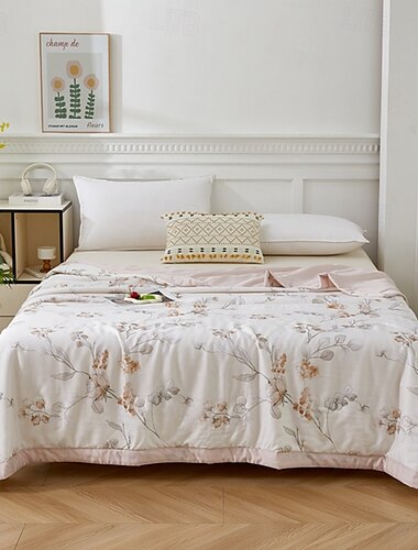  Colcha Enfriadora Edredón Transpirable de Fibra Tencel Lyocell Manta Enfriadora Queen para Dormilones Caldosos Edredón Liviano para Verano con Patrón Floral