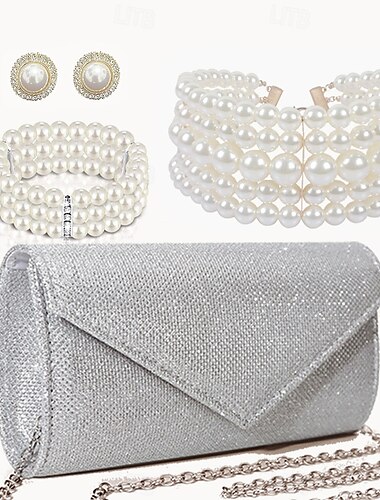  Brud Smyckeset 1set Pärla Bergkristall 1 Armband Örhängen Dekorativa Halsband Dam Elegant Stylish Smyckeset Till Bröllop Fest Festkvällskläder
