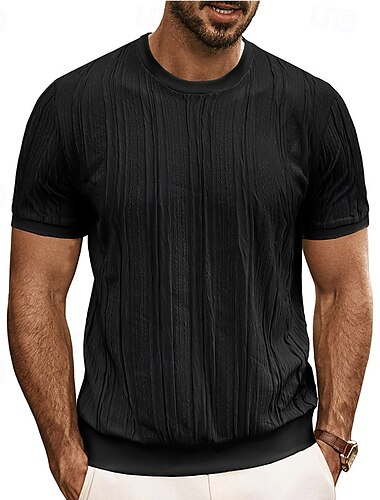  Herren T Shirt T-Shirt Kurzarmshirt Kurzarm Rundhalsausschnitt Sommer Einfach Mode Designer Basic Jacquard Urlaub Straße Ausgehen Schwarz Weiß Top T-Shirt für Herren