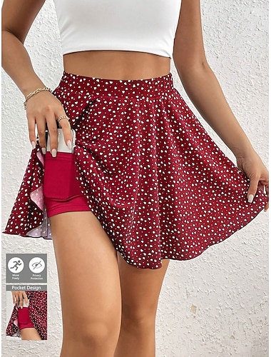  Womens Kurzer Rock Culottes Schlank Modisch Lässig Mini Hohe Taille Röcke Grafik Pünktchen Mikro-elastisch Alltag Schwarz Rot Marineblau Sommer Polyester