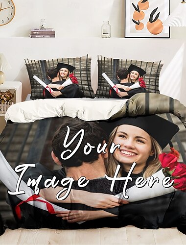  Afstudeer gepersonaliseerde dekbedovertrek bruiloft ontwerp beste afstudeercadeau op maat gemaakt beddengoed 3-delige set met foto tekst gepersonaliseerde cadeaus dekbedset met 2 kussenhoezen
