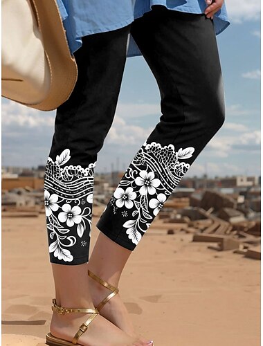  Damen Leggings Hosen Urlaub Vintage Fashion Volle Länge Hohe Taille Florale Grafik Bunte Drucken Thermisch Warm Atmungsaktiv Weich Dehnbar Urlaub Casual Alltag Schwarz Rosa Blau Sommer Frühling