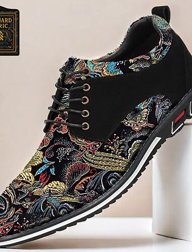  herrskor i svart jacquardblommig snörning, livfulla broderade detaljer, perfekt för bröllop och speciella evenemang