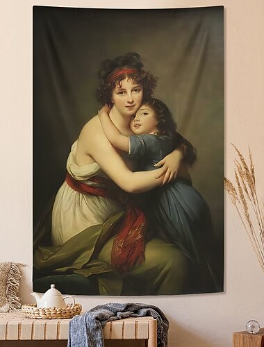  Vintage Malerei Hängender Wandteppich Wandkunst Großer Wandteppich Wandgemälde Foto Hintergrund Zuhause Schlafzimmer Wohnzimmer Dekoration Maler und Tochter