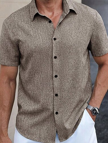  Per uomo Camicia Camicia Estiva Camicia casual Camicia da Spiaggia Camicia con Bottoni Blu Verde Blu Kaki Beige Manica Corta Semplice Bavero Vacanza Camicia hawaiana Abbigliamento Poliestere Moda