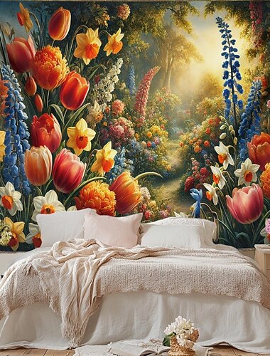  Malerei Blumen Wandteppich Großer Wandteppich Wandgemälde Foto Hintergrund Decke Vorhang Zuhause Schlafzimmer Wohnzimmer Dekoration