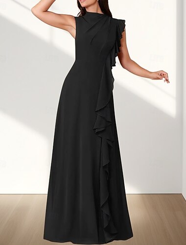  A-Linie Brautjungfernkleid Rundhalsausschnitt ärmellos elegant bodenlang Chiffon mit Rüschen 2025