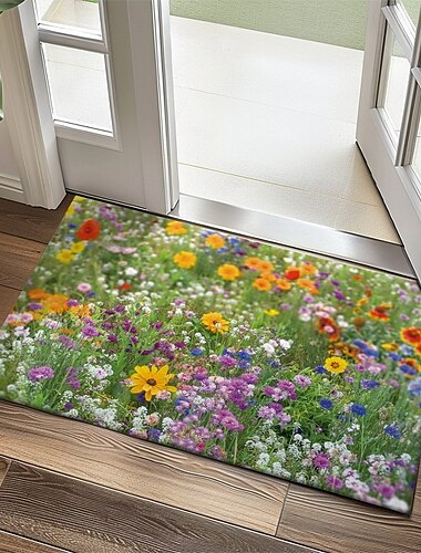  Tapis de sol fleuris multicolores Tapis de cuisine Tapis de sol Tapis antidérapant Tapis résistant à l'huile Tapis intérieur extérieur Décor de chambre Tapis de salle de bain Tapis d'entrée
