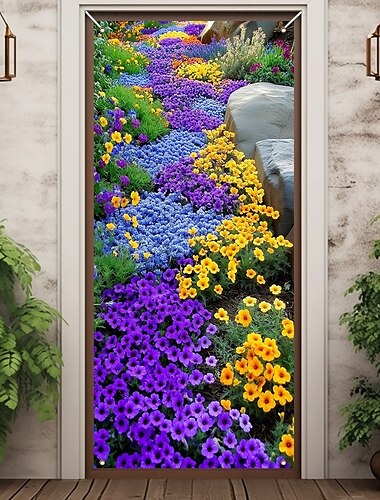  Sommar små blommor dörrdekorationer dörröverdrag dörrtape dörrgardinsdekoration backdrop inomhus/utomhus dörrbanner för ytterdörr lantgård