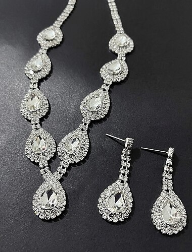  Conjuntos de joias para noivas 1 conjunto brincos de zircônia strass colar conjunto de joias elegantes femininas para festa de casamento roupa de noite presente