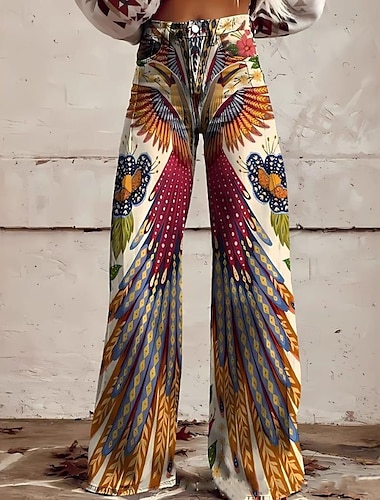  Chinos amples pour femmes Pantalons Mode Streetwear Bohémien Longueur complète Taille haute Imprimé floral graphique Abstrait Taille élastique Imprimé Confortable Doux Agréable Micro-élastique