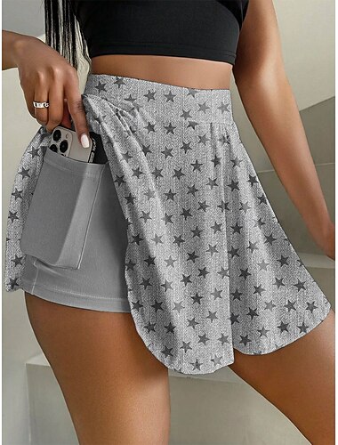  Damen Kurze Rock Culottes Mode Lässiger Mini Hohe Taille Röcke Grafik Galaxie Stern Druck Dehnbar täglich Pink Blau Orange Grün Sommer Strick Polyester