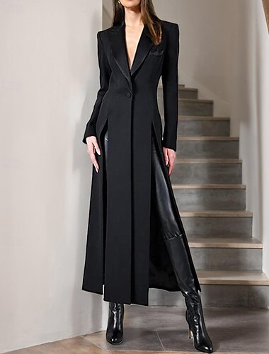  Meerjungfrau  Trompete Smoking Kleid Blazer Kleid Brautmutter Kleid Elegant Vintage Einfach Tief ausgeschnitten Bodenlang Satin Lange Ärmel mit Schlitz 2025
