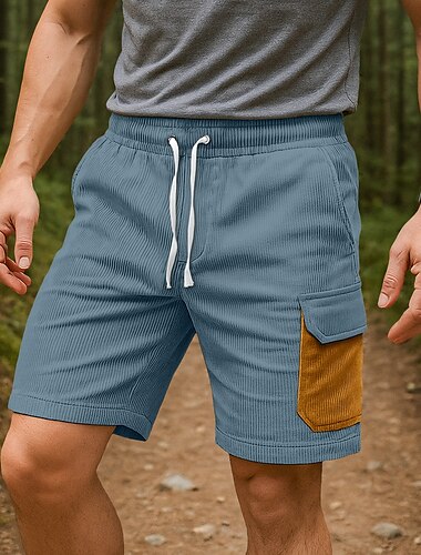  Herren Cargo-Shorts Cordhose Camping-Shorts Shorts Strandshorts Kordelzug Elastischer Bund Mehrere Taschen Farbblock Einfach Komfort Weich Knielang Outdoor Lässig Täglich Urlaub Mode Schwarz Blau