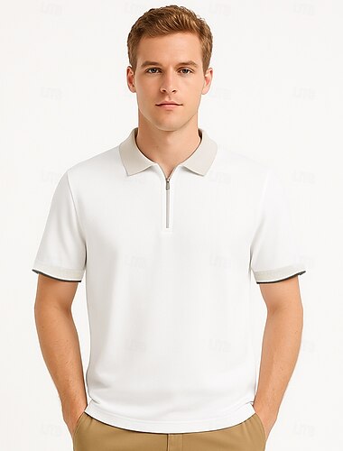  Herren Polo Strick-Polopullover Geschäft Lässig Halber Reißverschluss Kurzarm Formell Farbblock Viertel Postleitzahl Sommer Schwarz Weiß Hellgrau Kaffee Polo