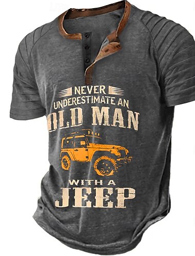  Miesten Auto Painettu Old Man Henley-paita Raglan T-paita Lyhythihainen Muoti Suunnittelija Vapaa-aika ulko- Loma Kausaliteetti Kesä Sininen Harmaa Vihreä Henley kaulus Henley Henley T-paita