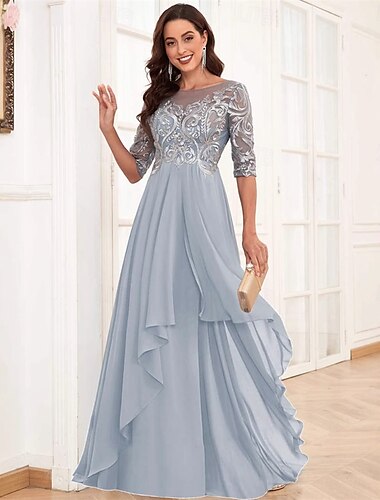  Kleid Brautmutterkleid Elegant Einfach Rundhalsausschnitt Bodenlang Chiffon Halbarm mit Einfarbig 2025