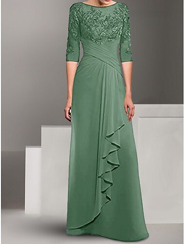  Kleid Brautmutterkleid Elegant Rundhalsausschnitt Bodenlang Polyester Dreiviertelarm mit Einfarbig 2025
