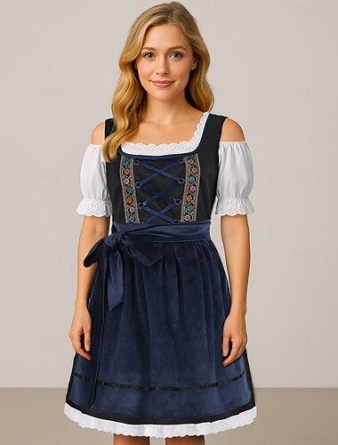  Karneval Oktoberfestbier Kostüm Kleid Outfits Schürze Bayerisch Dienstmädchen Deutsch München Wiesn Damen Stoff im traditionellen Stil Kleid Schürze