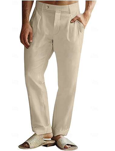  Bărbați Pantaloni de in Pantaloni Pantaloni de vară Pantaloni de plajă Plisată Talie elastică Picior drept Simplu Confort Respirabil Lungime totală Afaceri Zilnic Concediu Modă Stil Clasic Sötét