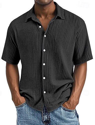  Herren Hemd Sommerhemd Freizeithemd Strandhemd Knopfhemd Schwarz Weiß Wein Marineblau Braun Kurzarm Einfach Revers Urlaub Hawaiianisch Falten Bekleidung 100% Baumwolle Mode Lässig Bequem