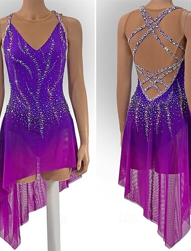  Eiskunstlaufkleid Damen Mädchen Eislaufen Kleid Fuchsie Daumenloch Asymmetrischer Saum Netzstoff Hohe Elastizität Training Wettbewerb Eiskunstlaufkleidung Klassisch Kristall / Strass Ärmellos