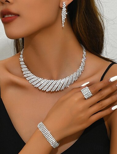  Bruidssieradensets 1 Legering Ringen 1 Armband Oorbellen Kettingen Dames Modieus Stijlvol Luxe Schattig Zin in hebben Vreugde Geometrische vorm Sieraden set Voor Feest