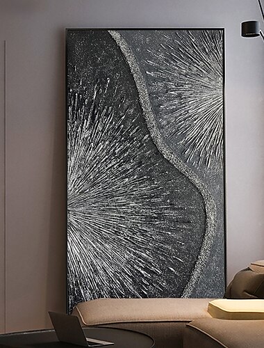  Peinture à l'huile faite à la main sur toile, décoration murale, œuvre d'art abstraite contemporaine texturée argentée pour la décoration du salon, cadre tendu, peinture suspendue/peinture roulée sans