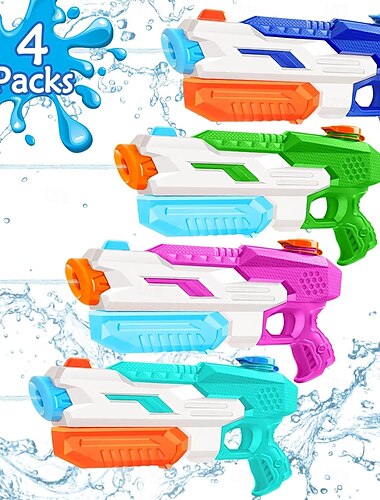  Lot de 4 pistolets à eau pour enfants et adultes, super pistolet à eau à longue portée et grande capacité pour garçons et filles, piscine d'été, plage, extérieur, jouets de combat d'eau, cadeaux de fête (aléatoire)