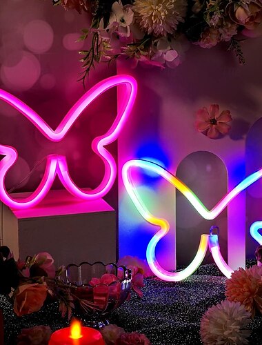  Letreros de neón con forma de mariposa, luz LED, batería 3AA, funciona con USB, decoración de pared con forma de mariposa, arte de pared para Navidad, hogar, dormitorio, fiesta de cumpleaños.
