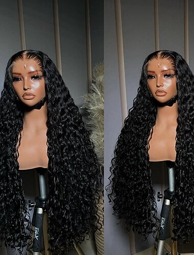  Capelli umani 5x5 Chiusura 13x4 Fronte in Pizzo Parrucca Riga Libera Capelli brasiliani Onda d'acqua Nero Parrucca 130% 150% Densità dei capelli con Capelli di Bambino 100% Vergine Senza Colla