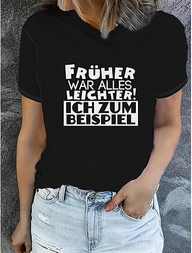  Damskie Podkoszulek Letnie szczyty Graficzny Litera Klasyczny Codzienny Krótki rękaw Półgolf Crop Topy Codzienny Weekend Nadruk Biały / Czarny Lato Wiosna Jesień