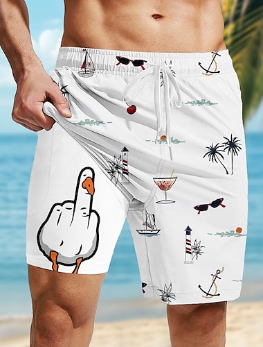  Herr Kokosnötsträd Rolig Anka Fodrade shorts 2 i 1 simshorts Badshorts Medium Midja Hawaiisk Semester Standkläder Sidfickor Med kompressionsfoder Elastisk dragsko i midjan Designer Kläder