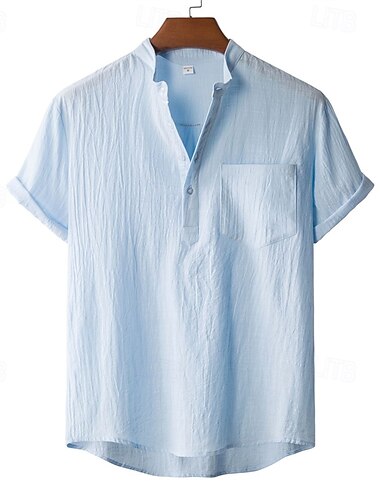 Herren Hemd Sommerhemd Freizeithemd Strandhemd Knopfhemd Braun Armeegrün Leicht Blau Kurzarm Einfach Henley Urlaub Hawaiianisch Bekleidung Polyester Mode Lässig Bequem