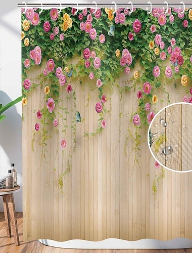  Douchegordijn met Haakjes 180cm*180cm (70"*70") Polyester Wasbaar Waterdicht Bloemen Vlinder Patroon Badkamer Decor