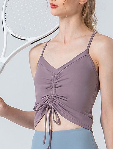  Damen Yoga Top Tiefer V-Ausschnitt Schnelltrocknend Atmungsaktiv Schnürung Ärmellos Sport Einfarbig Oberteil Für Fitnesstraining Tanz Pickleball Sportkleidung