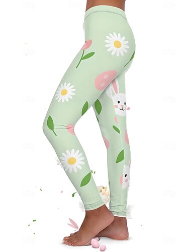  イースター レディース レギンス パンツ 高ウエスト かわいい バニー エッグ グラフィックプリント お腹引き締め ランニングパンツ スプリング サマー フォール