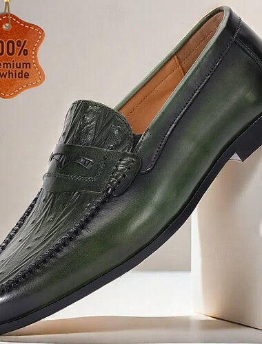  grønne loafers i skinn med krokodillemønster – kentucky derbysko for uformelle og semiformelle arrangementer