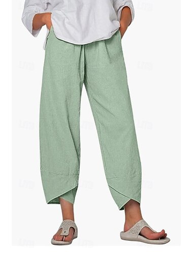  Mujer Pantalones de lino y algodón pantalones Ropa de calle Casual Hasta el Tobillo Cintura Media Plano Bolsillo Al Aire Libre Cómodo Calle Noche Azul marino Negro Blanco Verde claro Verano Ajuste