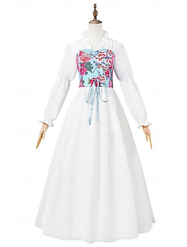  Retro Vintage Medieval Renascentista Vestidos Princesa Outlander Floral Floral Fantasia Mulheres Fantasia Dia Das Bruxas Carnaval Baile de Máscaras Festa / Eventos Adulto Vestido Todas as Estações
