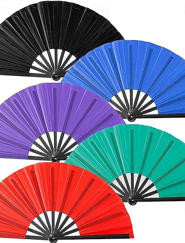  5 stuks grote handwaaier (laarzen op de grond) in bulk, Chinese Japanse kungfu, tai chi, popping clack, rave, handzame opvouwbare waaiers voor linedansen (mixkleur)