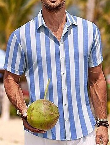  Herren Hemd leinenhemd Sommerhemd Strandhemd Sommer Hawaiihemd Einfarbig Urlaub Straße Blau Grau Kurzarm Umschlagkragen Frühling & Sommer Bekleidung Patchwork